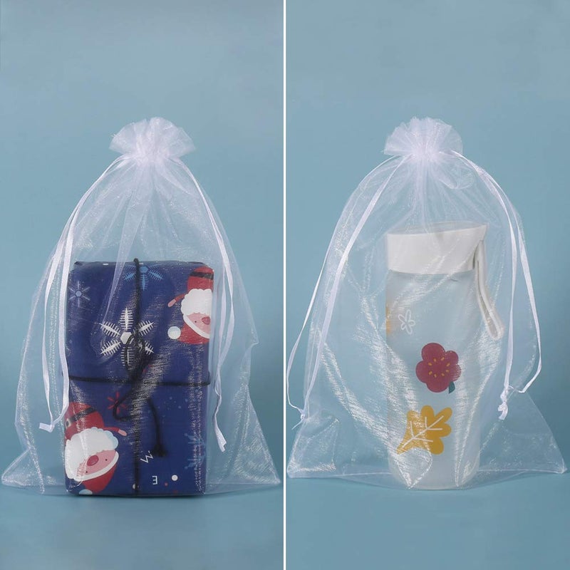 HRX Package 100pcs Large Organza Bags White, 8 x 12 inch Mesh Gift Drawstring Pouches Goodie Bags for Christmas Shower Party Favors Samples - Image 5